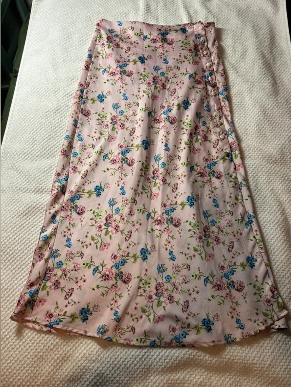Forever 21 Pink Floral Maxi Skirt with Blue Rose Accents